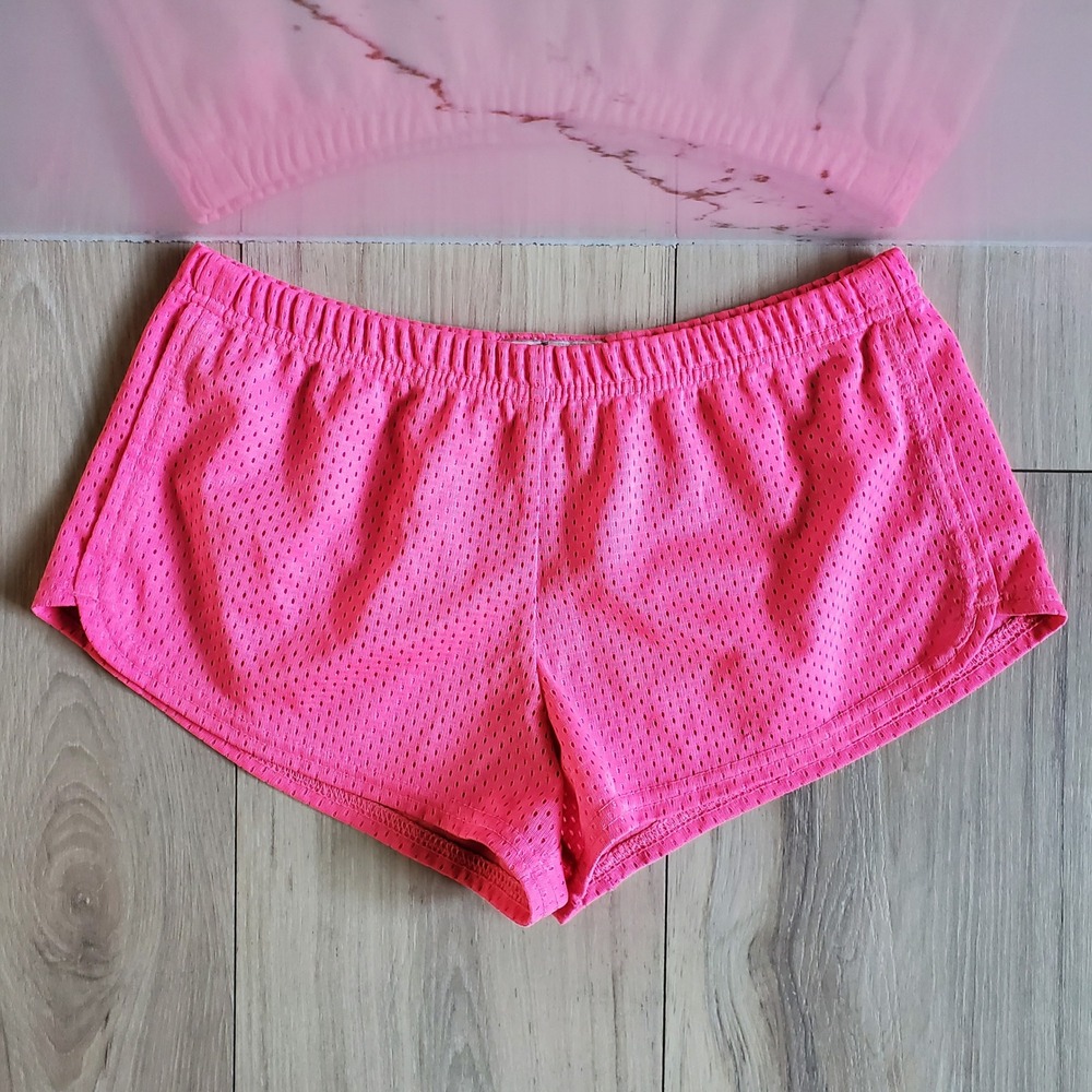 Soffe Mesh Shorts Womens S Pink Low Rise Elastic Waist Cheer Running Gym Y2K